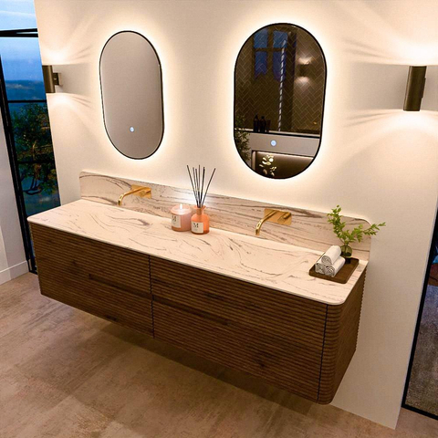 Mondiaz CIRO-DLUX Badkamermeubelset - 190x45x50cm - Solid surface wastafel Nata - 2 wasbak Dubbel - zonder kraangaten - 4 lades - Dusk SW1533253