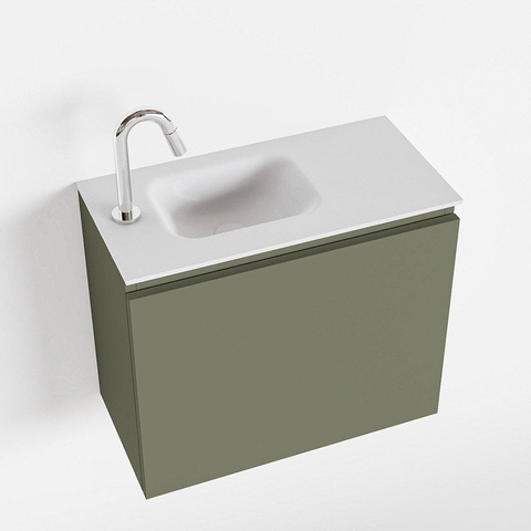 MONDIAZ OLAN Toiletmeubel 60x30x40cm met 1 kraangaten 1 lades army mat Wastafel Lex links Solid Surface Wit SW473320