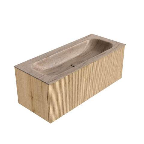 MONDIAZ KURVE-DLUX 110cm badmeubel kleur Oak met 1 lade en 0 deuren. Wastafel BIG MEDIUM Midden zonder kraangat Saba. SW1433074