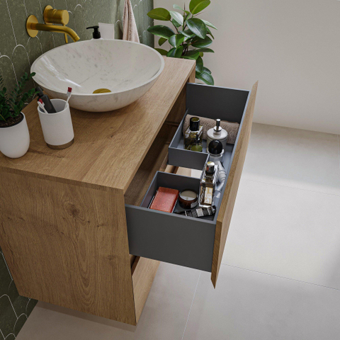 Saniclass Holz Pure Meuble de salle de bain - 80x45x60cm - plan de toilette - sans trous de robinet - 2 tiroirs - Chêne Natural SW1437508