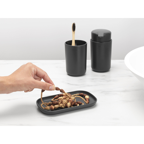Brabantia ReNew Badkameraccessoires - set van 3 - Zeeppomp - Tandenborstelhouder - Schaal - donker grijs SHOWROOMMODEL SHOW24819
