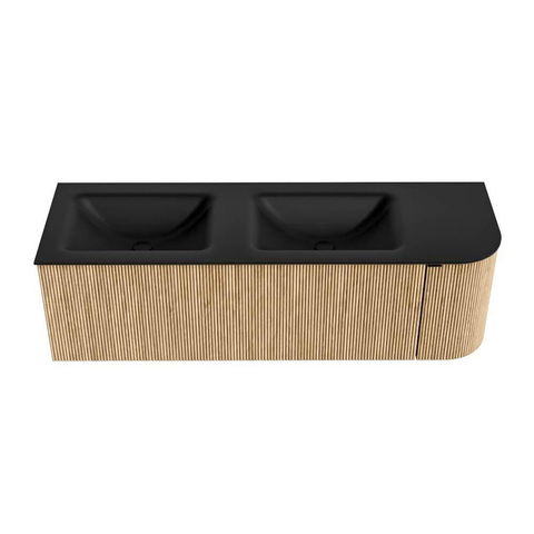 MONDIAZ KURVE Meuble de salle de bains 145 cm avec module 25 R couleur Chêne avec 1 tiroir et 1 porte. Lavabo CLOUD double / gauche sans trou de robinet Urban. SW1138406