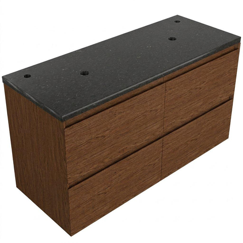 Saniclass Holz Pure Badkamermeubelset - 120x45x63cm - Noche basalten wastafelblad gepolijst (zwart) - 2 kraangaten - 4 lades - mat walnut pure (hout) SW1478584
