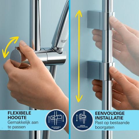 GROHE Precision Flow Ensemble de douche - robinet de douche thermostatique - avec ensemble barre de douche - 60cm - douchette à main ronde - 1 jet - flexible de douche lisse - chromé SW1028113