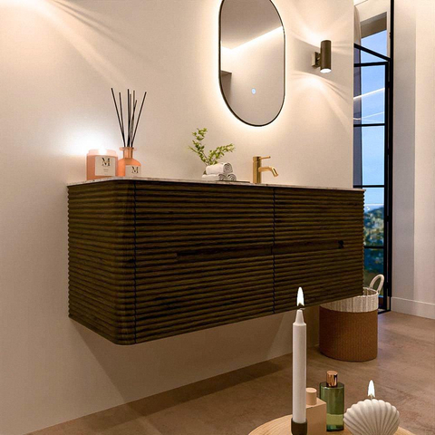 Mondiaz CIRO-DLUX Ensemble de meubles de salle de bains - 130x45x50cm - Lavabo en solid surface Meli - 1 vasque à droite - 1 trou de robinet - 4 tiroirs - Shadow SW1532516