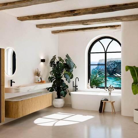MONDIAZ THOR-DLUX Meuble de salle de bains 190cm arrondi gauche + droite couleur Oak avec 2 tiroirs et 2 portes. Vasque suspendue CLOUD Gauche 1 trou de robinet couleur Nata. SW1466763