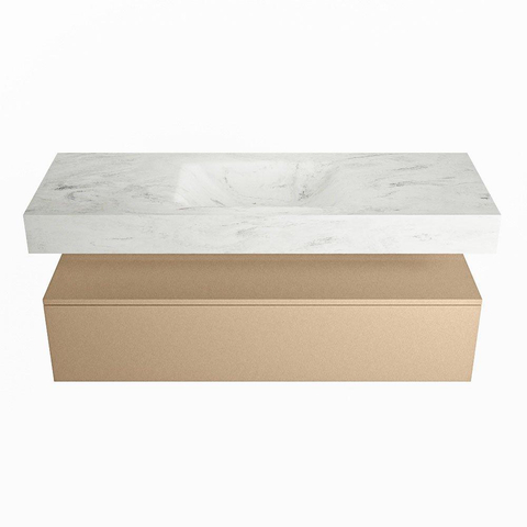 Mondiaz ALAN-DLUX Ensemble de meuble - 130cm - meuble Oro mat - 1 tiroir - Lavabo Cloud Opalo suspendu - vasque Centre - 1 trou de robinet SW807138
