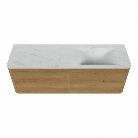 Mondiaz CIRO-DLUX Badkamermeubelset - 150x45x50cm - Solid surface wastafel Opalo - 1 wasbak Rechts - zonder kraangaten - 4 lades - Oak SW1531030