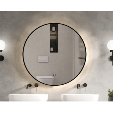 Saniclass Lonato Miroir avec éclairage rond diamètre 80cm avec éclairage LED indirect avec chauffe miroir et interrupteur infrarouge noir mat SW643410