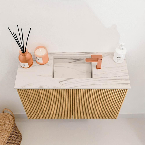 Mondiaz JOYA-DLUX 60cm toiletmeubel - kleur Oak - Wastafel FAYE positie Midden 1 kraangat kleur Nata. SW1424040