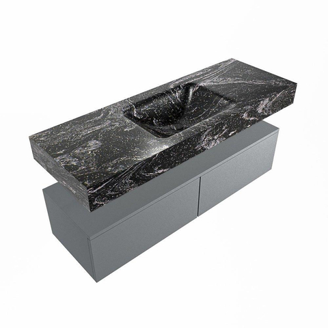 Mondiaz ALAN-DLUX Ensemble de meuble - 130cm - meuble Plata mat - 2 tiroirs - Lavabo Cloud Lava suspendu - vasque Centre - 0 trous de robinet SW808530