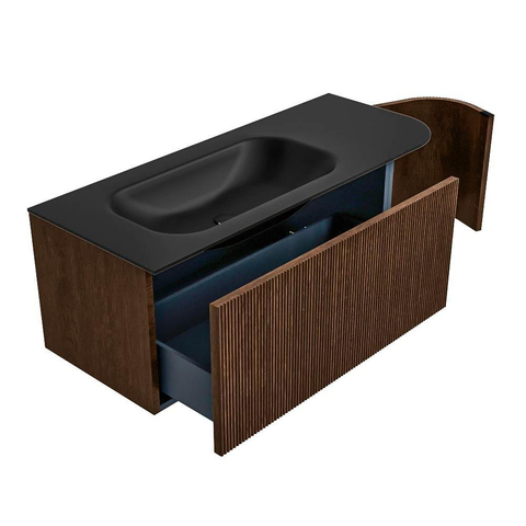 MONDIAZ KURVE Meuble de salle de bains 115 cm avec module 25 R couleur Walnut avec 1 tiroir et 1 porte. Lavabo BIG SMALL gauche sans trou de robinet Urban. SW1138493