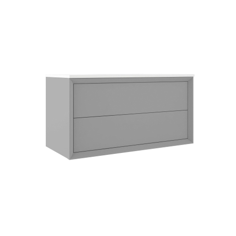 Saniclass Prime Core Meuble de salle de bain - 100x50x45cm - 1 vasque ovale en céramique blanc - 1 trou de robinet - 2 tiroirs - miroir rectangulaire - mat greige (gris) SW925888