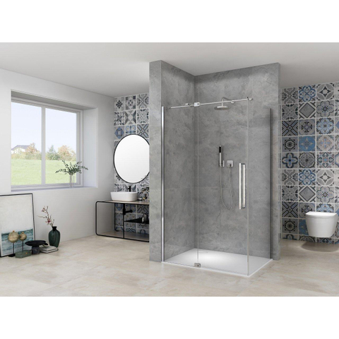 Van Rijn Products ST08 Paroi fixe - 90x200cm - verre transparent - épaisseur 8mm - profil mural - Chrome SW956381