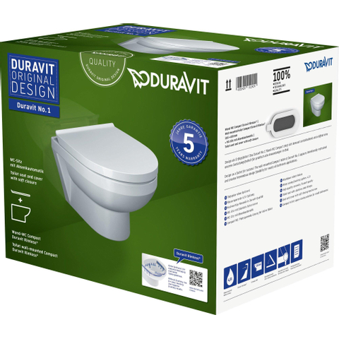 Duravit Durastyle Duravit No.1wandclosetpack - met wandcloset - diepspoel - rimless - 36.5x54cm - met softclose closetzitting - wit SW68313