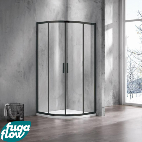 FugaFlow Efficiente Vetro Cabine de douche - 80x80x200cm - quart de rond - verre clair - profilé - noir mat SW1123527