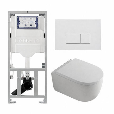 QeramiQ Dely Swirl Toiletset - 36.3x51.7cm - diepspoel - rimless - Geberit UP320 inbouwreservoir - met Burda frame - 35mm zitting - mat witte metalen bedieningsplaat - rechtehoekige knoppen - mat wit SW1138645