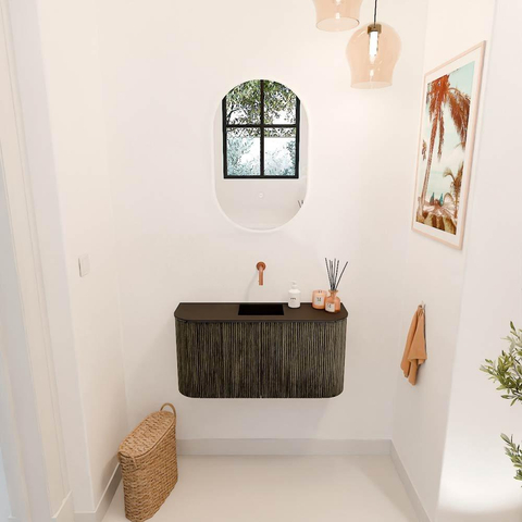 Mondiaz JOYA 83.2cm toiletmeubel - ronding links en rechts kleur Shadow - Wastafel FAYE positie Midden Zonder kraangat kleur Urban. SW1421525