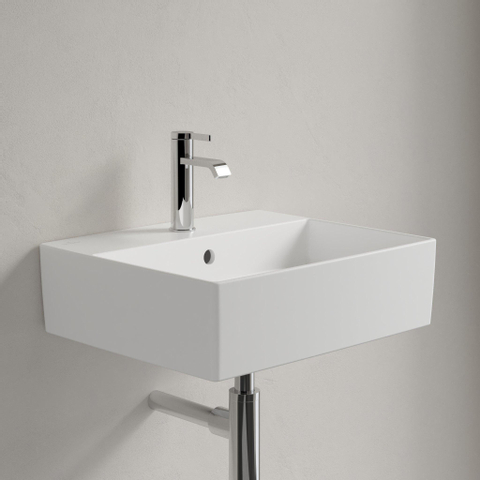 Villeroy & Boch memento 2.0 opzetwastafel - met 1 kraangat - 50x42cm CeramicPlus - met overloop - Stone White (mat wit) SW209585