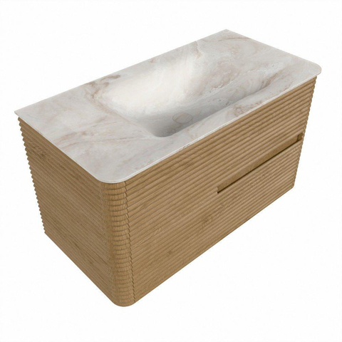 Mondiaz CIRO-DLUX Badkamermeubelset - 90x45x50cm - Solid surface wastafel Frappe - 1 wasbak Midden - zonder kraangaten - 2 lades - Oak SW1530799