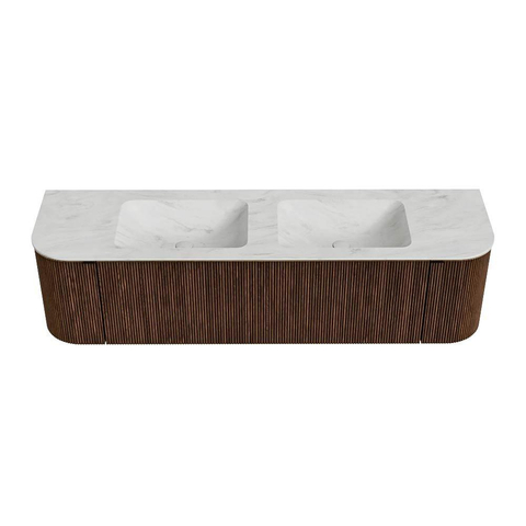MONDIAZ KURVE-DLUX 170cm badmeubel met module 25 Len R kleur Walnut met 1 lade en 2 deuren. Wastafel LEAF dubbel 2 kraangaten kleur Opalo. SW1137667