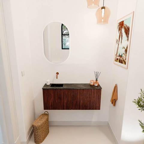 Mondiaz JOYA-DLUX 100cm toiletmeubel - kleur Ruby - Wastafel FAYE positie Links Zonder kraangat kleur Lava. SW1423638