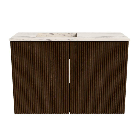 Mondiaz JOYA-DLUX 60cm toiletmeubel - kleur Walnut - Wastafel FAYE positie Links 1 kraangat kleur Nata. SW1424470