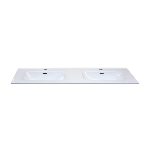 H&R Badmeubelen Cover Wastafel - 141x46.5x1.8cm - 2 kraangaten - 2 wasbakken - keramiek wit SW533037
