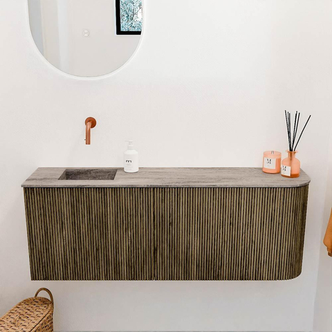 Mondiaz JOYA-DLUX Meuble de salle de bains 111.6cm - arrondi droit couleur Dusk - Vasque FAYE position Gauche Sans trou de robinet couleur Oza SW1426028