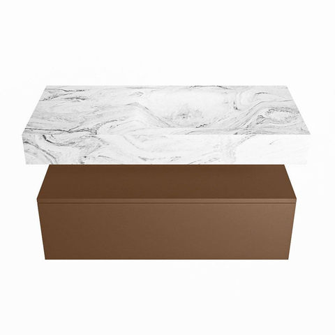 Mondiaz ALAN-DLUX Ensemble de meuble - 100cm - meuble Rust mat - 1 tiroir - Lavabo Cloud Glace suspendu - vasque Droite - 1 trou de robinet SW805776