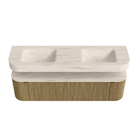 MONDIAZ THOR-DLUX 170cm meuble de salle de bains arrondi gauche + droite couleur Dusk avec 1 tiroir et 2 portes. Vasque suspendue CLOUD Double 2 trous de robinet couleur Meli. SW1465772