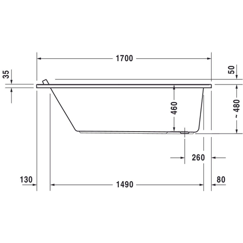 Duravit Starck Slimline Starckkunststof bad acryl rechthoekig - 170x70x46cm - zonder poten - voor inbouw of ommanteling - glans wit 0297572