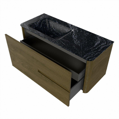 Mondiaz CIRO-DLUX Badkamermeubelset - 110x45x50cm - Solid surface wastafel Lava - 1 wasbak Links - zonder kraangaten - 2 lades - Dusk SW1533026