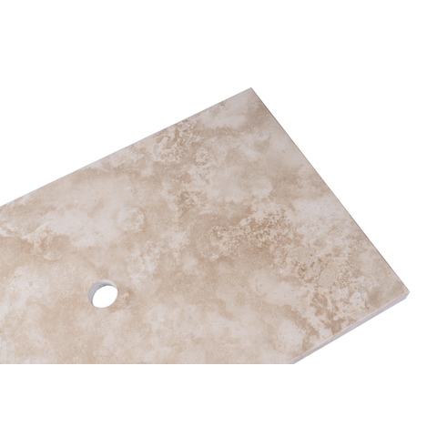 Saniclass Travertine Plan vasque - 80x46cm - 1 trou de robinet - 1 découpe de siphon - pierre naturelle mouchetée SW1242428