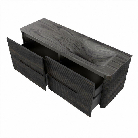 Mondiaz CIRO-DLUX Meuble de salle de bains - 140x45x50cm - plan vasque en solid surface Sombra - 1 lavabo à droite - sans trous de robinet - 4 tiroirs - Shadow SW1532773