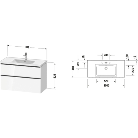 Duravit D-neo Meubelset - met wastafelonderbouwkast - met 2 laden - met softclose - 100x20x48cm - inclusief wastafel - mat wit SW641973