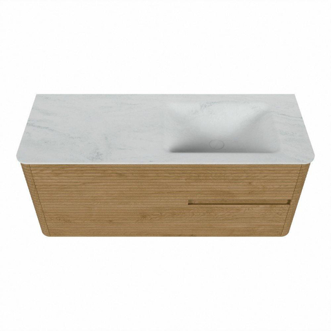 Mondiaz CIRO-DLUX Badkamermeubelset - 120x45x50cm - Solid surface wastafel Opalo - 1 wasbak Rechts - 1 kraangat - 2 lades - Oak SW1531029
