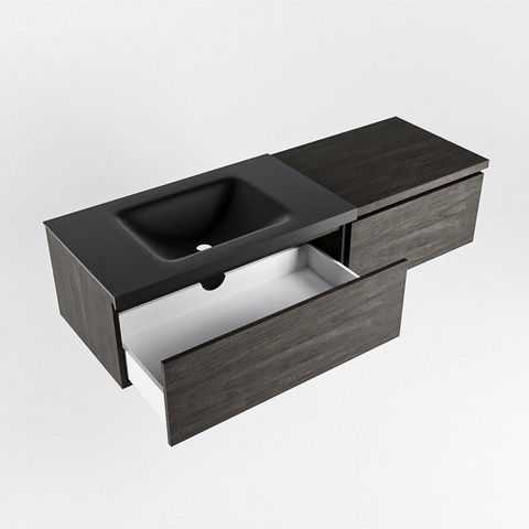 MONDIAZ BUKLA Meuble de salle de bains 140 cm avec module 60 couleur Dark Brown avec 2 tiroirs. Lavabo CLOUD gauche 0 trou de robinet couleur Urban. SW1381996
