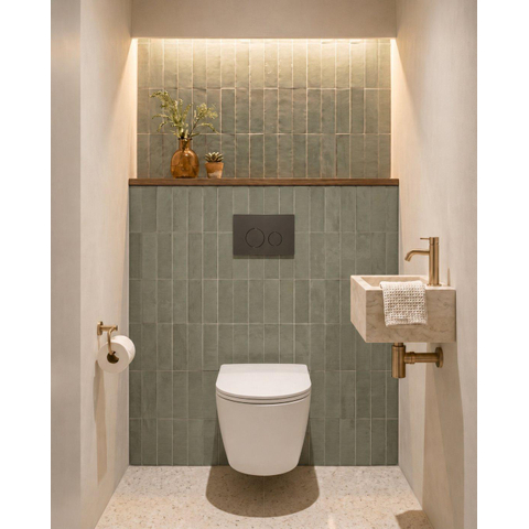 QeramiQ Dely Swirl Toiletset - inbouwreservoir Qeramiq Flush - slim zitting - kunststof mat antraciete bedieningsplaat - ronde knoppen - mat wit SW1578405