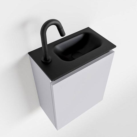 MONDIAZ TURE Toiletmeubel 40x23x50cm met 1 kraangaten 1 deuren cale mat Wastafel Eden rechts Solid Surface Zwart SW475437