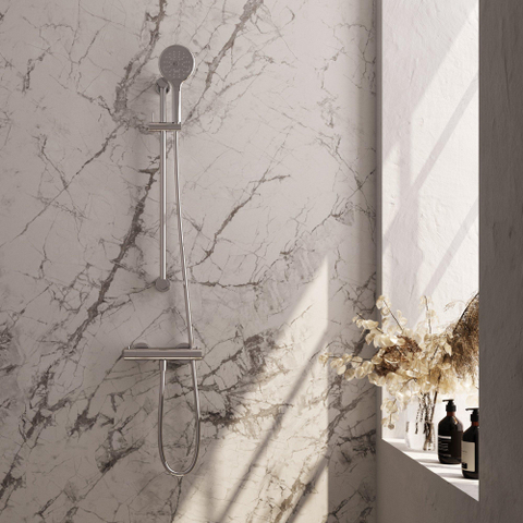 Brauer Chrome Edition Mitigeur de douche apparent - barre de douche - 1 fonction - 2 poignées lisses - douchette ronde 3 jets - chrome SW1164596