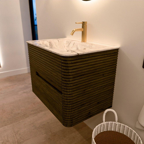 Mondiaz CIRO-DLUX Badkamermeubelset - 70x45x50cm - Solid surface wastafel Glace - 1 wasbak Midden - 1 kraangat - 2 lades - Shadow SW1532183