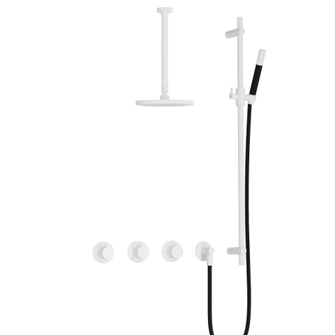 Hotbath Cobber IBS70 Regendoucheset - inbouw - 30cm plafondarm - 20cm ronde hoofddouche - staafhanddouche - glijstang - mat wit SW678209