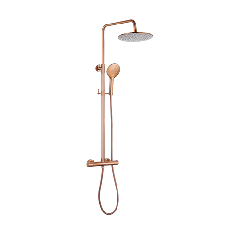 Fortifura Calvi Ensemble de douche pluie - thermostatique - douche principale de 25 cm - flexible en métal - douchette ronde - Cuivre brossé PVD (Cuivre) SW1204399