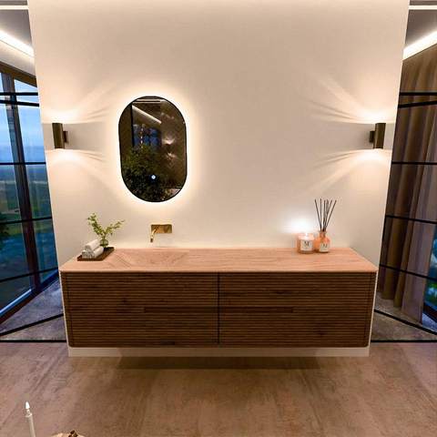 Mondiaz CIRO-DLUX Ensemble de meubles de salle de bains - 190x45x50cm - vasque Solid Surface Saba - 1 bassin à gauche - sans trous de robinet - 4 tiroirs - Dusk SW1533366