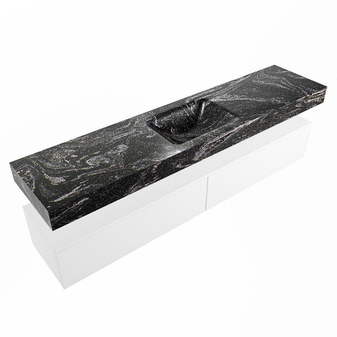 Mondiaz ALAN-DLUX Ensemble de meuble - 200cm - meuble Talc mat - 2 tiroirs - Lavabo Cloud Lava suspendu - vasque Centre - 0 trous de robinet SW807967