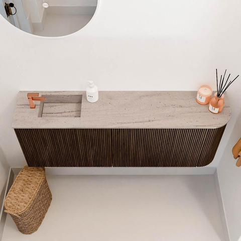 Mondiaz JOYA-DLUX 111.6cm toiletmeubel - ronding rechts kleur Walnut - Wastafel FAYE positie Links 1 kraangat kleur Saba. SW1424694