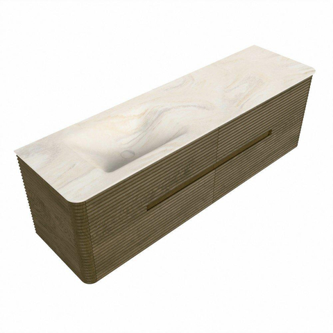 Mondiaz CIRO-DLUX Ensemble de meubles de salle de bains - 160x45x50cm - vasque en solid surface Ostra - 1 bassin à gauche - sans trous de robinet - 4 tiroirs - Dusk SW1533441
