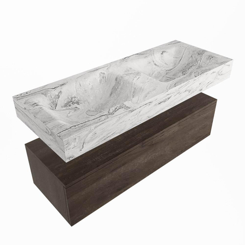 Mondiaz ALAN-DLUX Ensemble de meubles de salle de bains - 110x46cm - 1 tiroir - lavabo suspendu - 2 trous de robinet - 1 double - Dark brown (chêne foncé) SW1407380