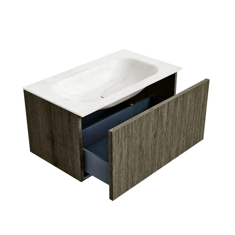 Mondiaz KURVE-DLUX Ensemble meuble de salle de bains - 80x46x40cm - 1 tiroir - vasque solid surface - centre - sans trou de robinet - Shadow SW1414453